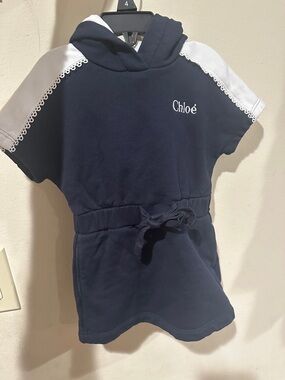 Chloé Navy and White Hooded Girls' Short-Sleeve Tunic